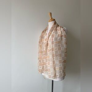 Sheer Neutral Gingham Floral Scarf | Lightweight Cottagecore Hair / Neck Scarf